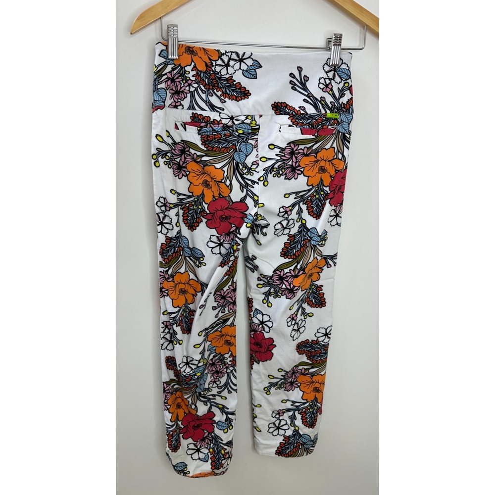 Swing Control Floral Print Golf Pants Size 0 Pockets Stretch Pull On White Multi - Picture 14 of 15